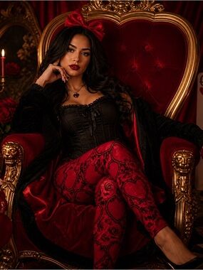LuLaRoe Heart Rose Leggings Red Black Valentine Gothic Coquette Stretch OS